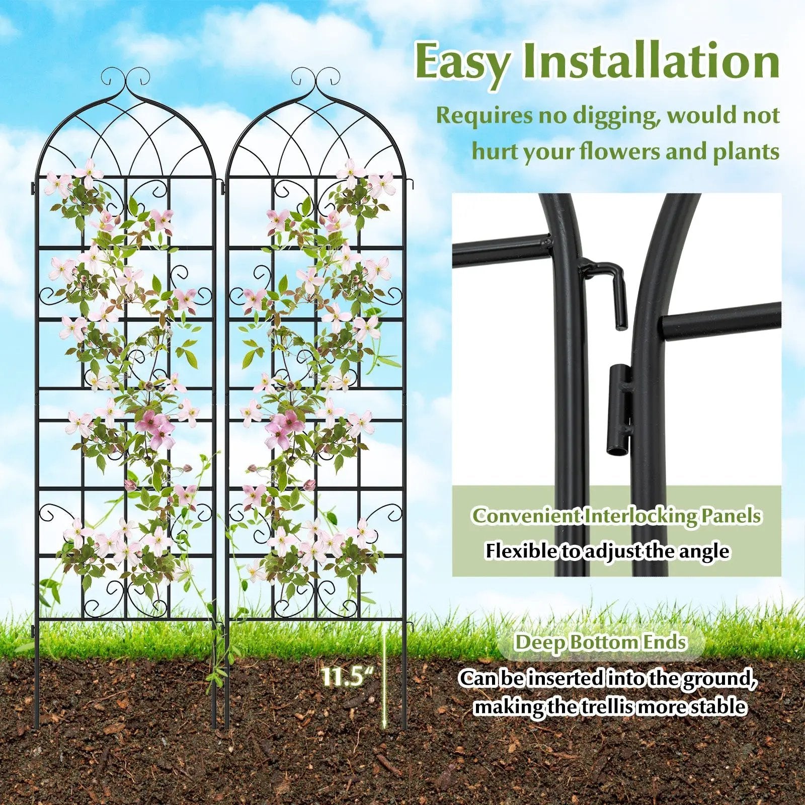 2 Pack 71" x 20" Metal Garden Trellis for Outdoor Climbing Plants by DirectDeals
