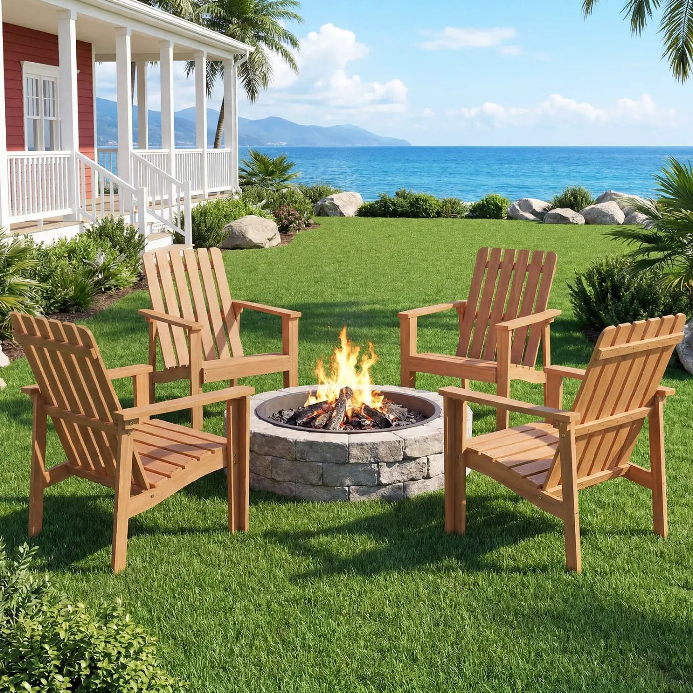 Acacia Wood Patio Dining Chair with Curved Seat & Armrests by DirectDeals