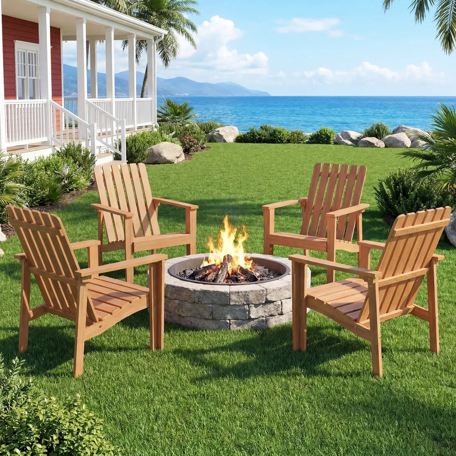 Acacia Wood Patio Dining Chair with Curved Seat & Armrests by DirectDeals