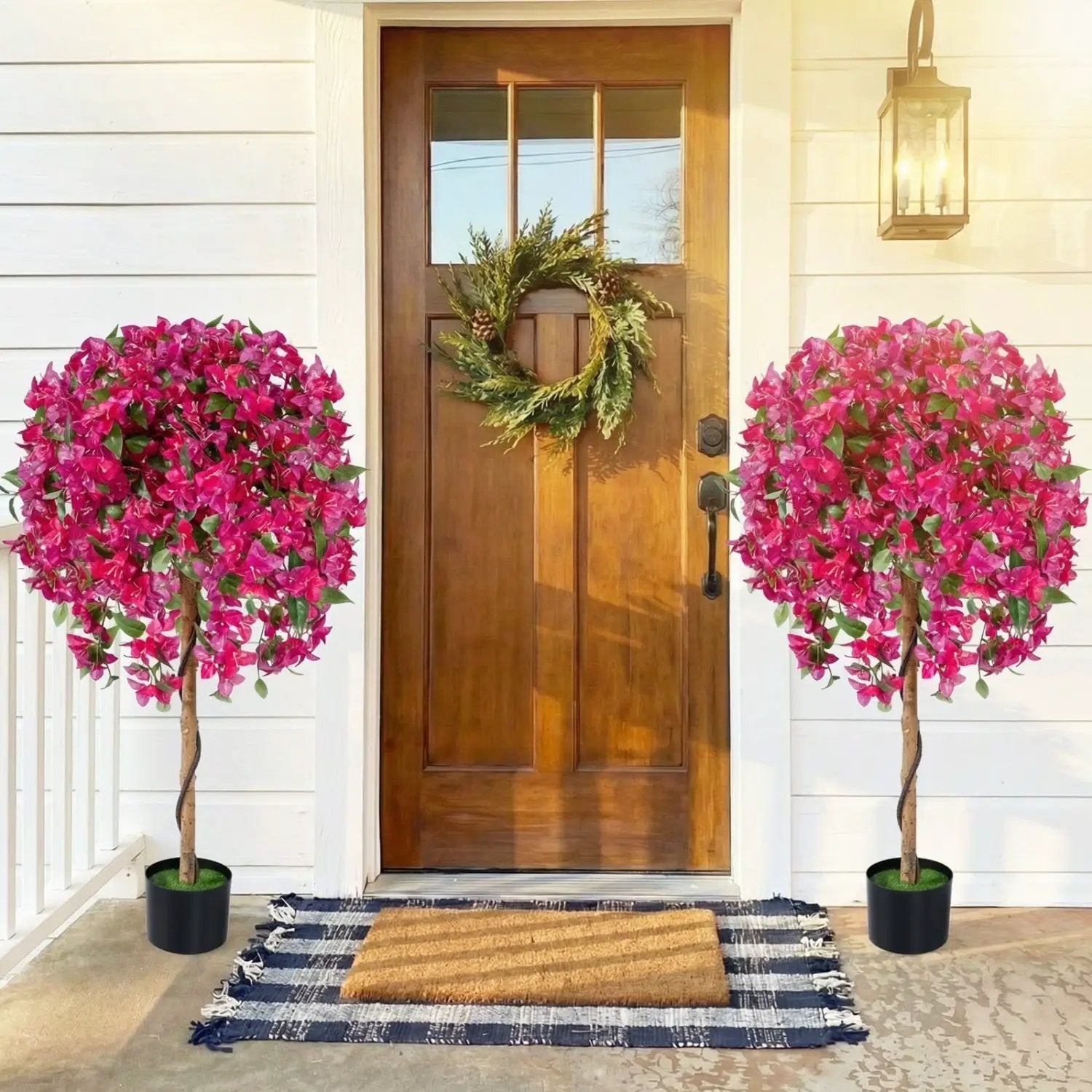 2 Pack Artificial Azalea Trees Faux Floral Plants with Vivid Blooming Flowers by DirectDeals
