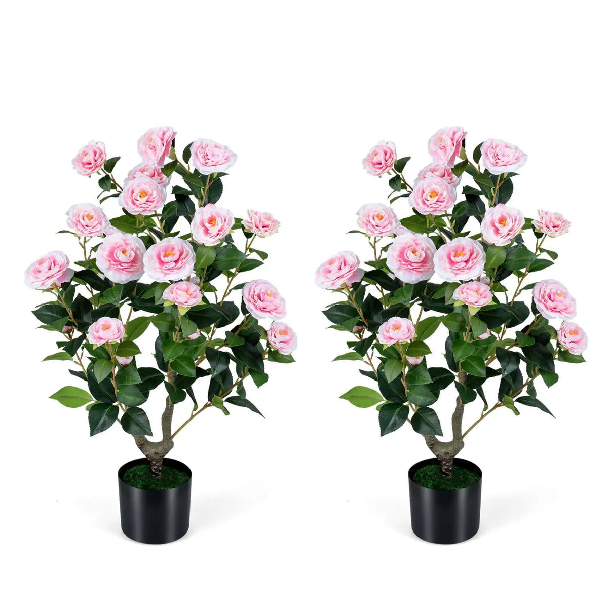 2-Pack Artificial Camellia Tree Faux Flower Plant in Cement-Filled Pot by DirectDeals