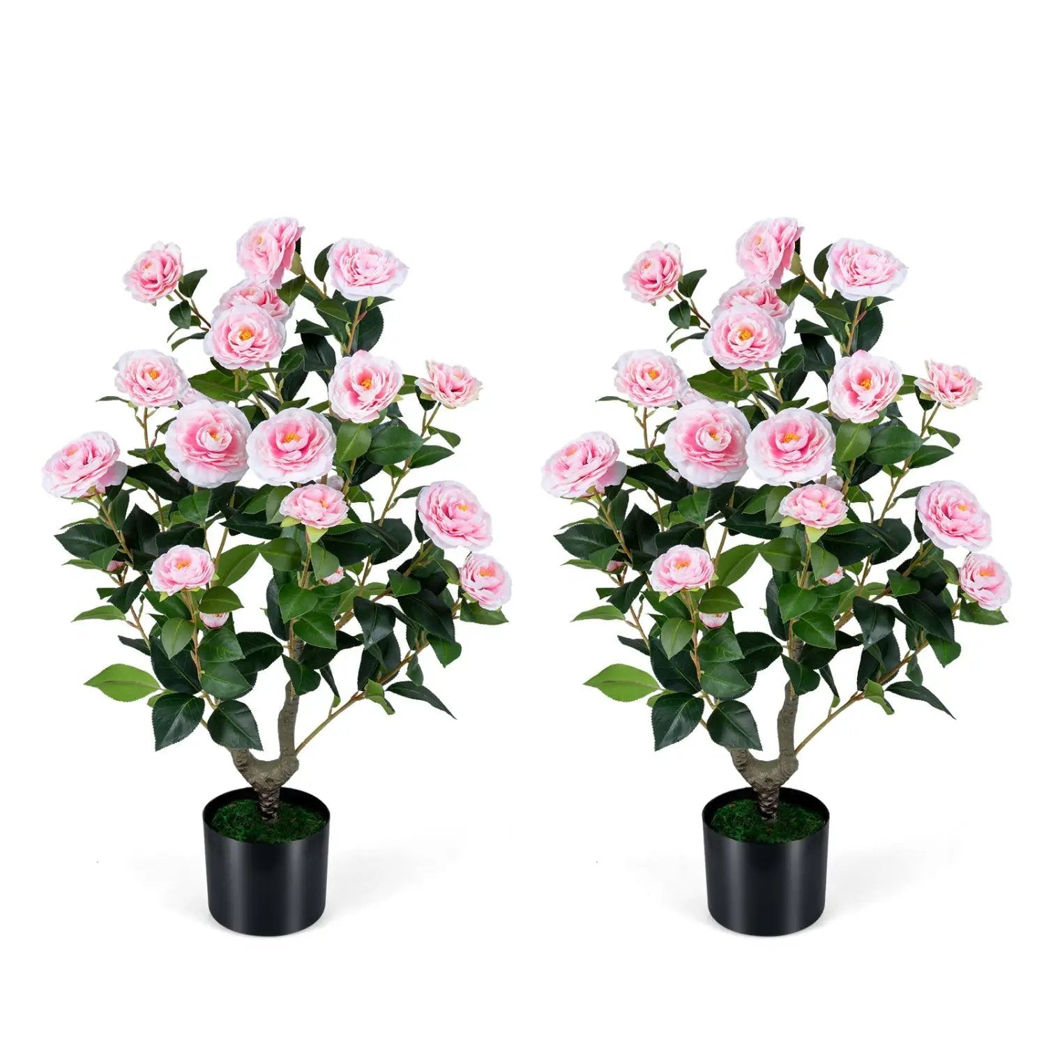 2-Pack Artificial Camellia Tree Faux Flower Plant in Cement-Filled Pot by DirectDeals