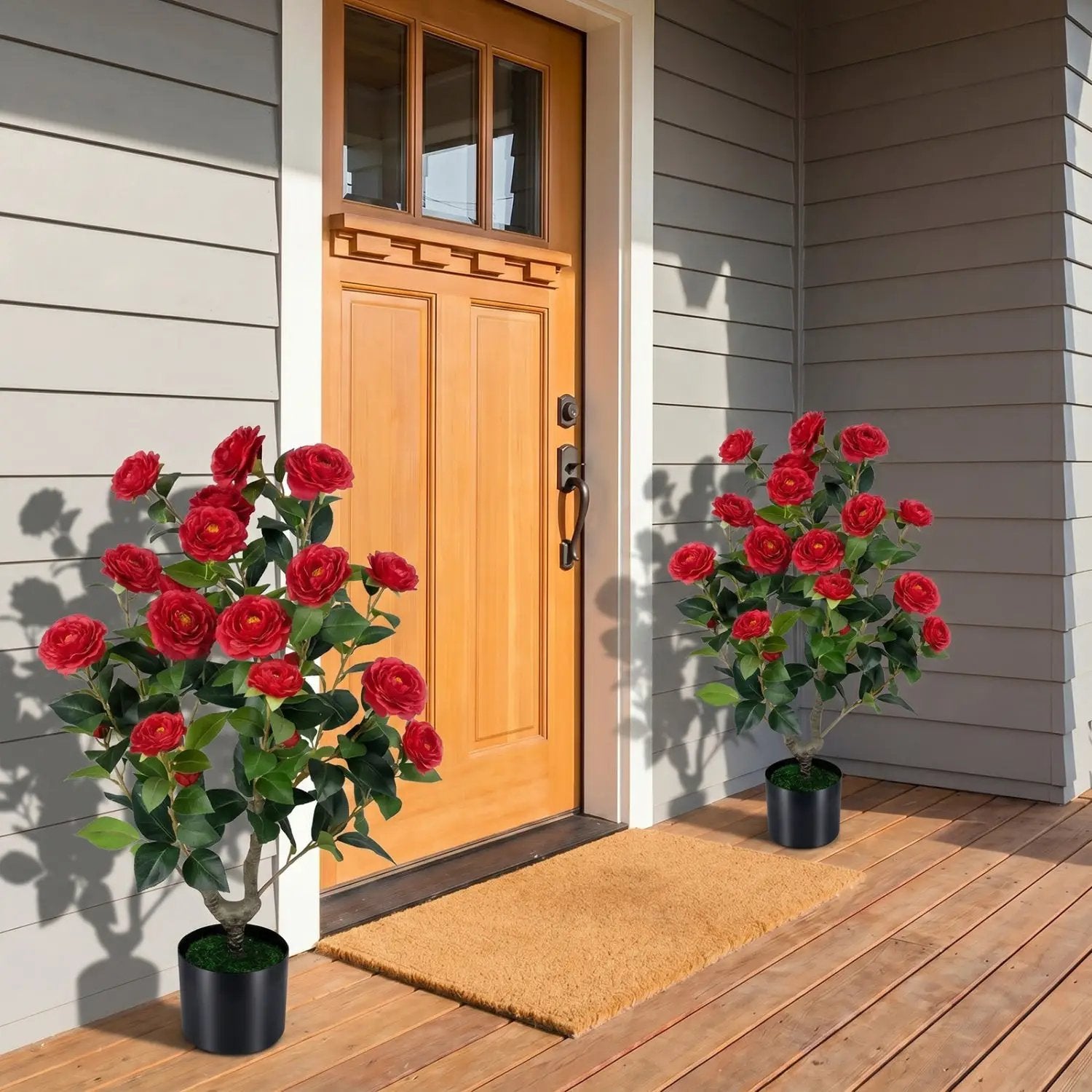 Artificial Camellia Tree in Cement Pot - 35.5" (2-Pack) by DirectDeals