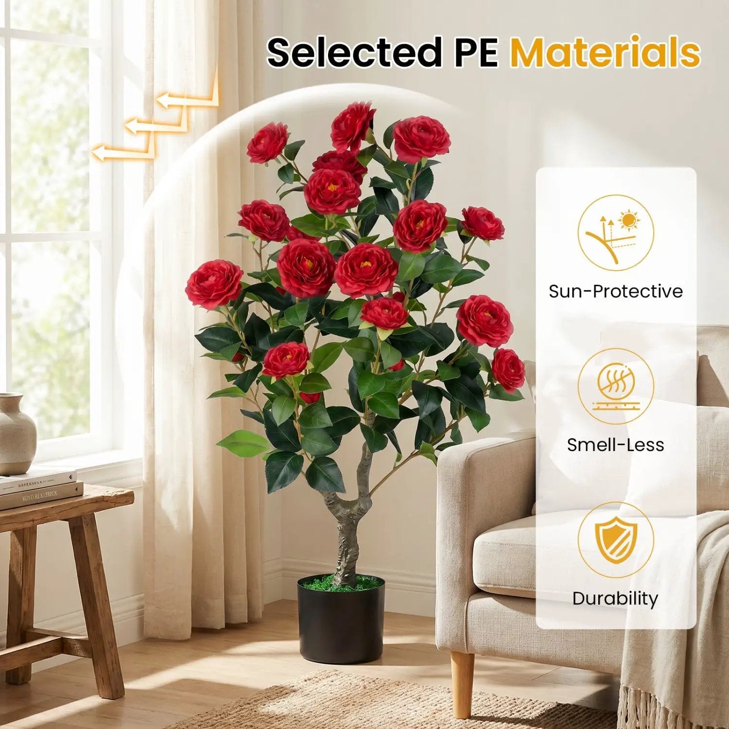 Artificial Camellia Tree in Cement Pot - 35.5" (2-Pack) by DirectDeals