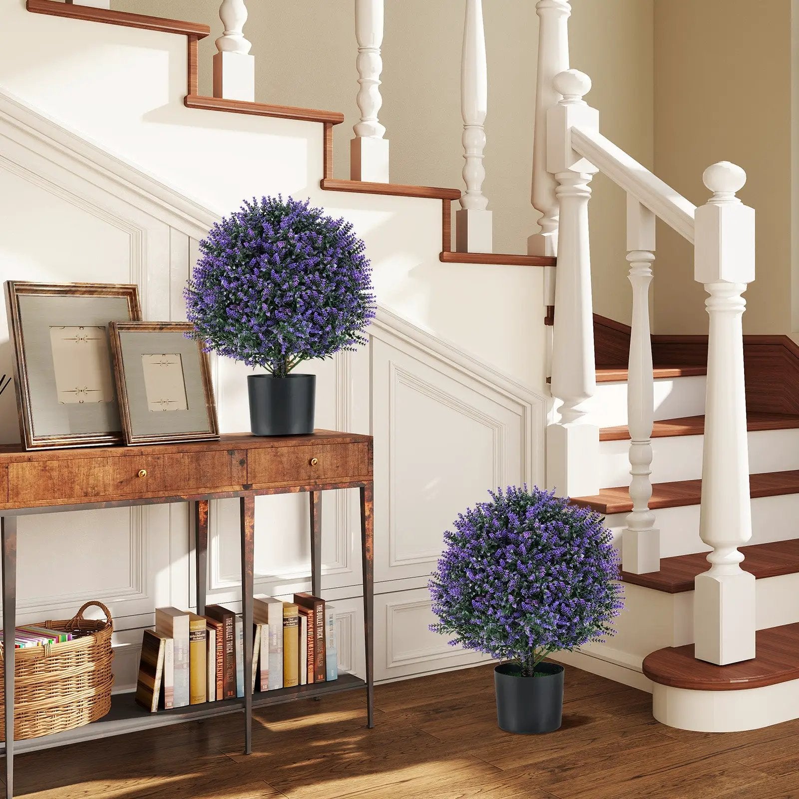 2 Pack Artificial Lavender Topiary Ball Tree Faux Shrub Bushes with Flowers-Purple by DirectDeals