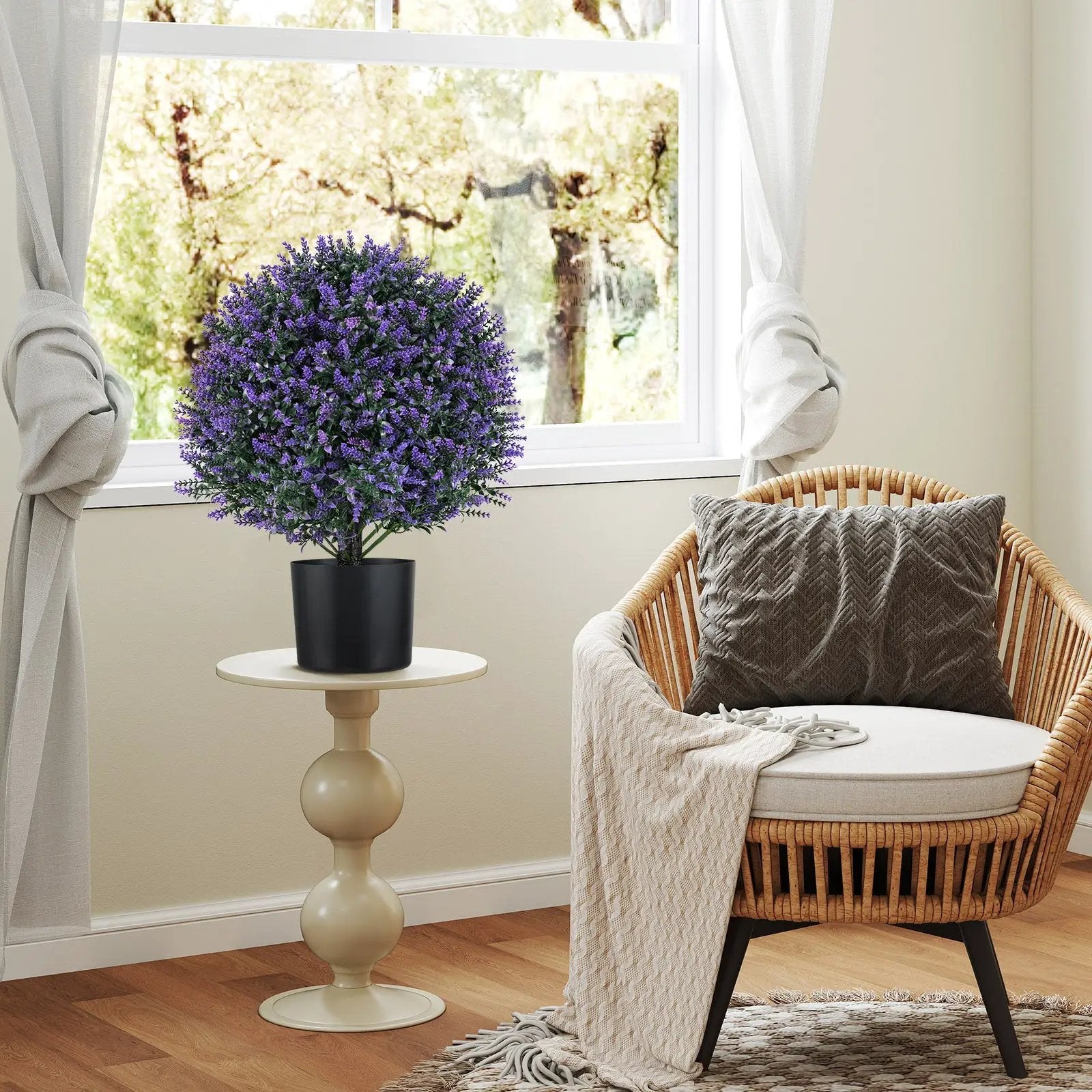 2 Pack Artificial Lavender Topiary Ball Tree Faux Shrub Bushes with Flowers-Purple by DirectDeals