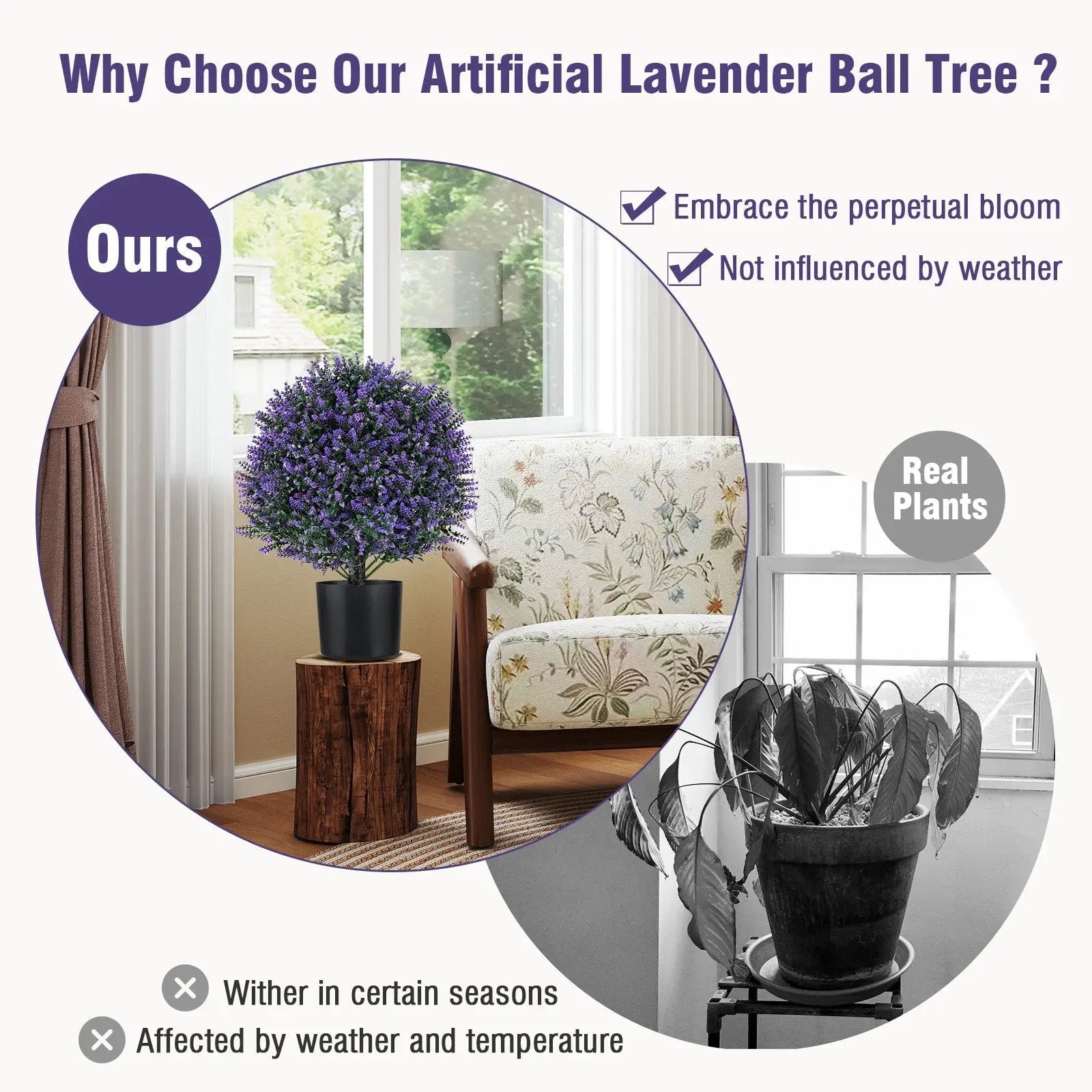 2 Pack Artificial Lavender Topiary Ball Tree Faux Shrub Bushes with Flowers-Purple by DirectDeals
