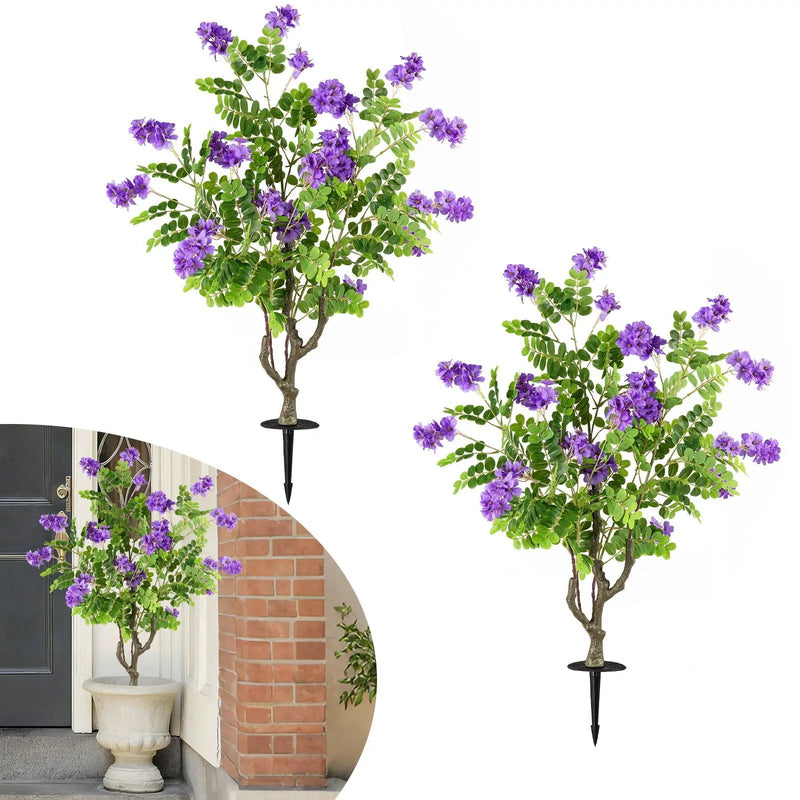 2 Pack Artificial Locust Flower Trees 39 Inch Fake Evergreen Shrubs with Ground Spikes by DirectDeals