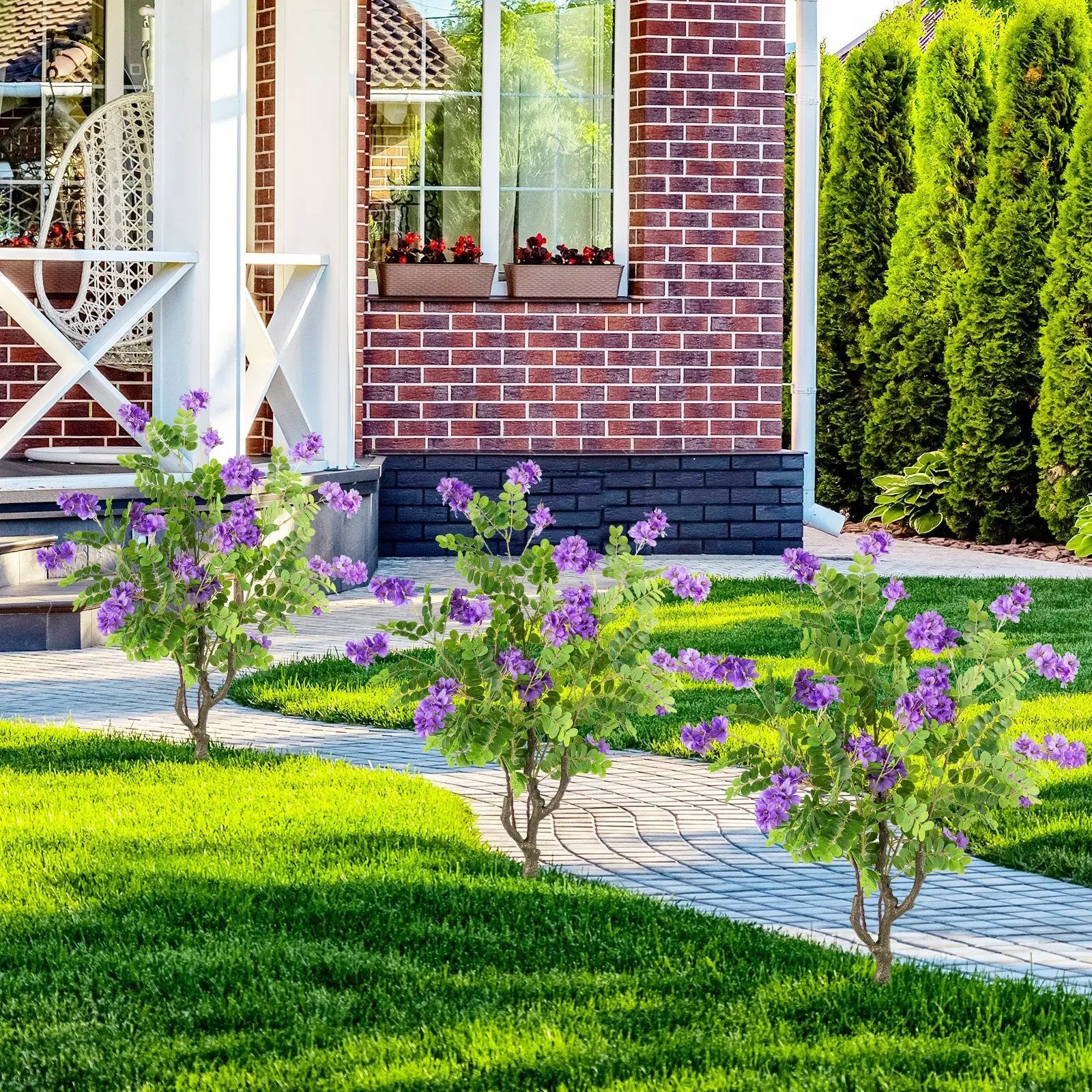 2 Pack Artificial Locust Flower Trees 39 Inch Fake Evergreen Shrubs with Ground Spikes by DirectDeals