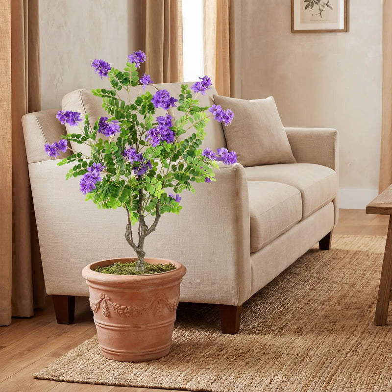 2 Pack Artificial Locust Flower Trees 39 Inch Fake Evergreen Shrubs with Ground Spikes by DirectDeals