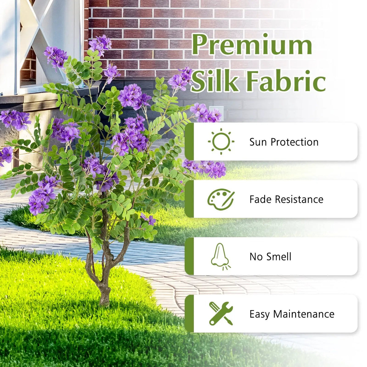2 Pack Artificial Locust Flower Trees 39 Inch Fake Evergreen Shrubs with Ground Spikes by DirectDeals