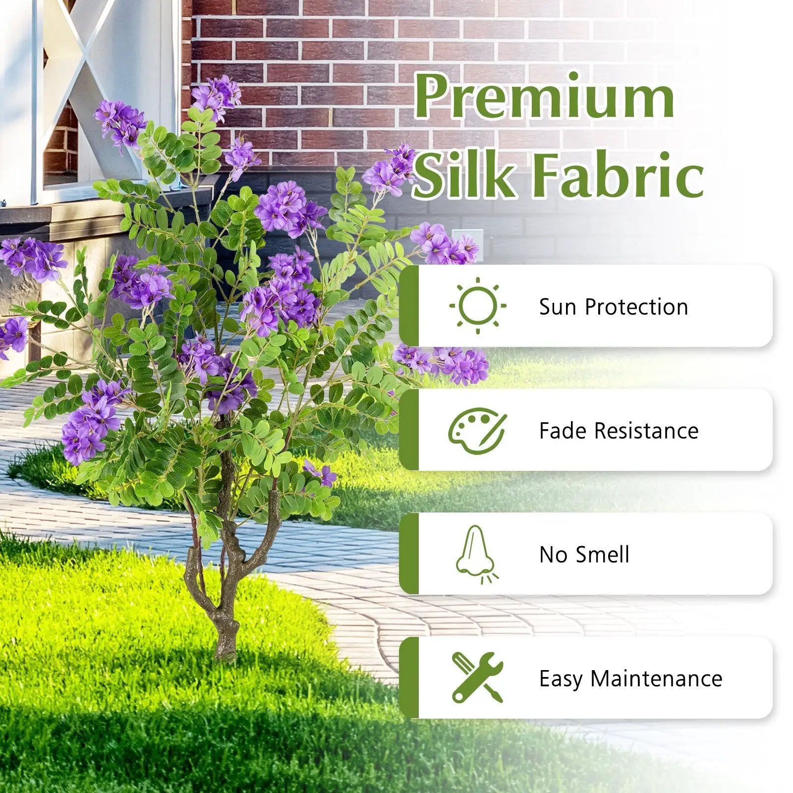 2 Pack Artificial Locust Flower Trees 39 Inch Fake Evergreen Shrubs with Ground Spikes by DirectDeals