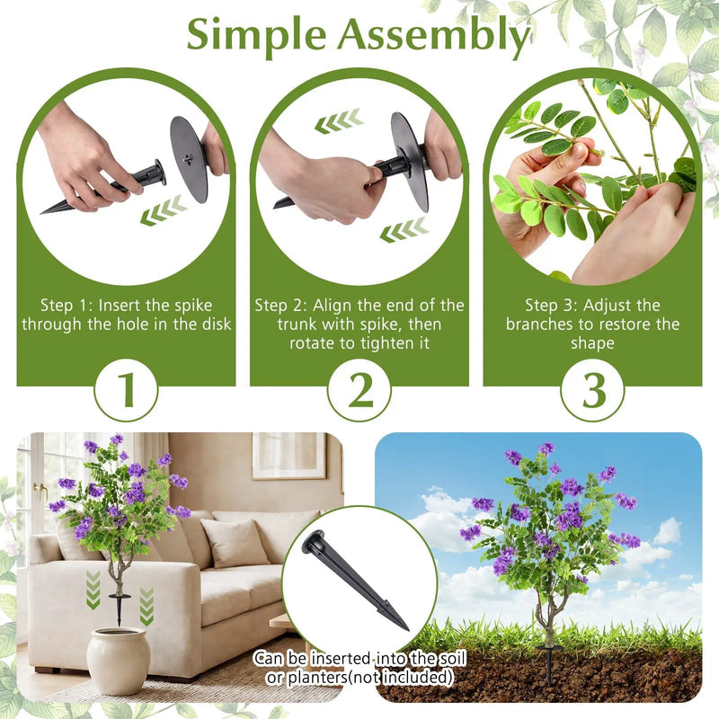 2 Pack Artificial Locust Flower Trees 39 Inch Fake Evergreen Shrubs with Ground Spikes by DirectDeals
