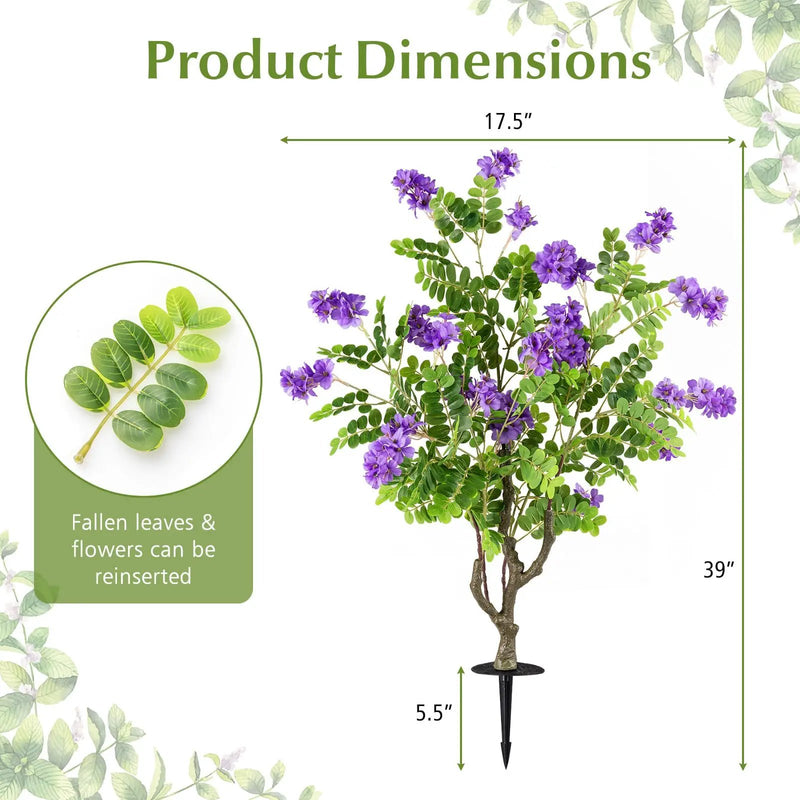 2 Pack Artificial Locust Flower Trees 39 Inch Fake Evergreen Shrubs with Ground Spikes by DirectDeals