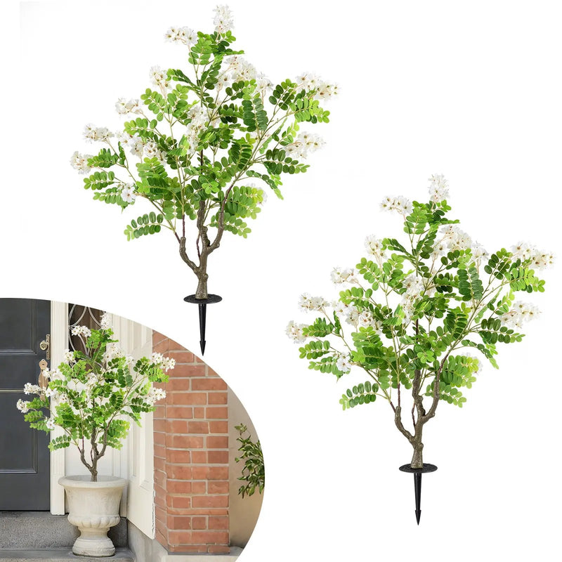 2 Pack Artificial Locust Flower Trees 39 Inch Fake Evergreen Shrubs with Ground Spikes by DirectDeals