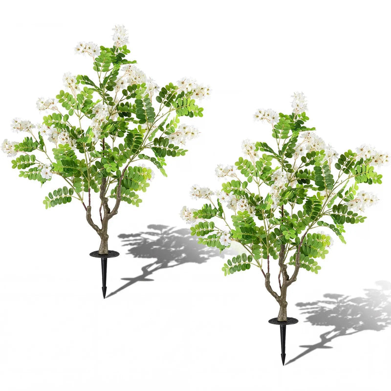 2 Pack Artificial Locust Flower Trees 39 Inch Fake Evergreen Shrubs with Ground Spikes by DirectDeals