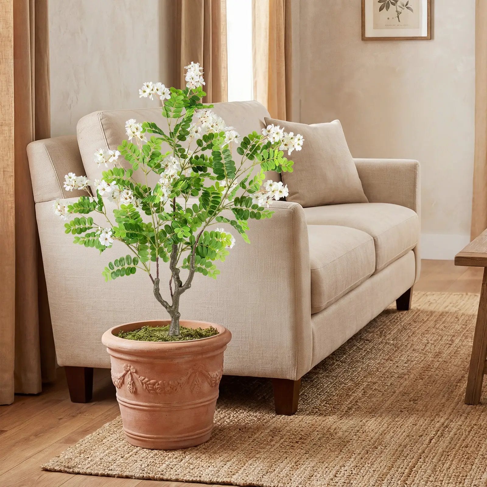 2 Pack Artificial Locust Flower Trees 39 Inch Fake Evergreen Shrubs with Ground Spikes by DirectDeals
