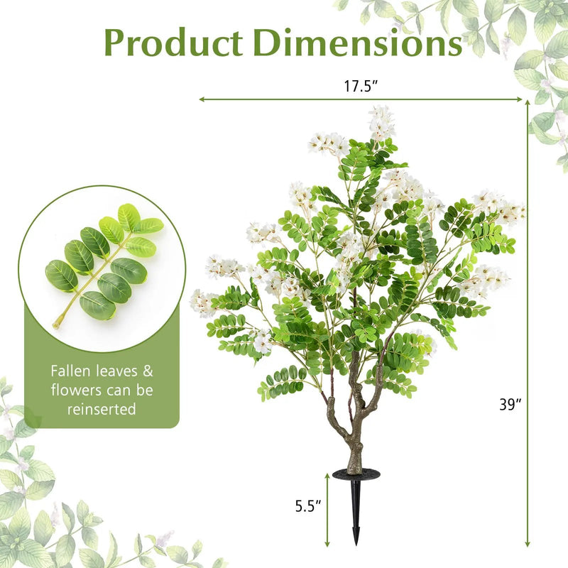 2 Pack Artificial Locust Flower Trees 39 Inch Fake Evergreen Shrubs with Ground Spikes by DirectDeals