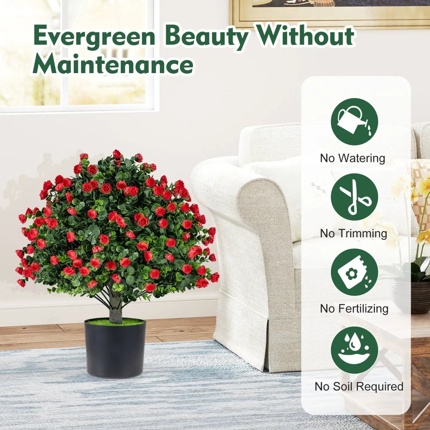 2 Pack Artificial Rose Topiary Ball Trees with PP Cement by DirectDeals