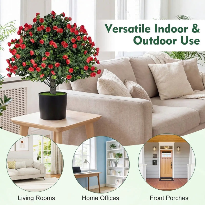 2 Pack Artificial Rose Topiary Ball Trees with PP Cement by DirectDeals