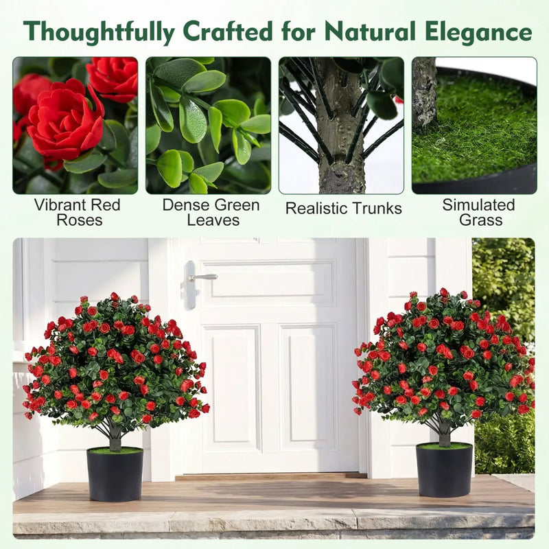 2 Pack Artificial Rose Topiary Ball Trees with PP Cement by DirectDeals