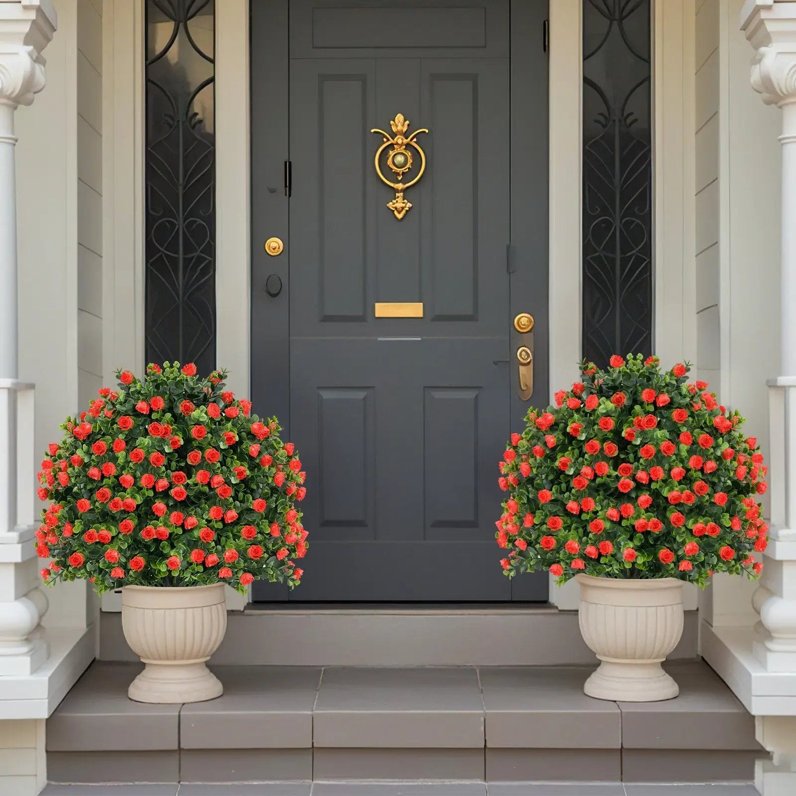 2 Pack Artificial Rose Topiary Ball Tree Faux Shrub Bushes with Flowers-Red by DirectDeals