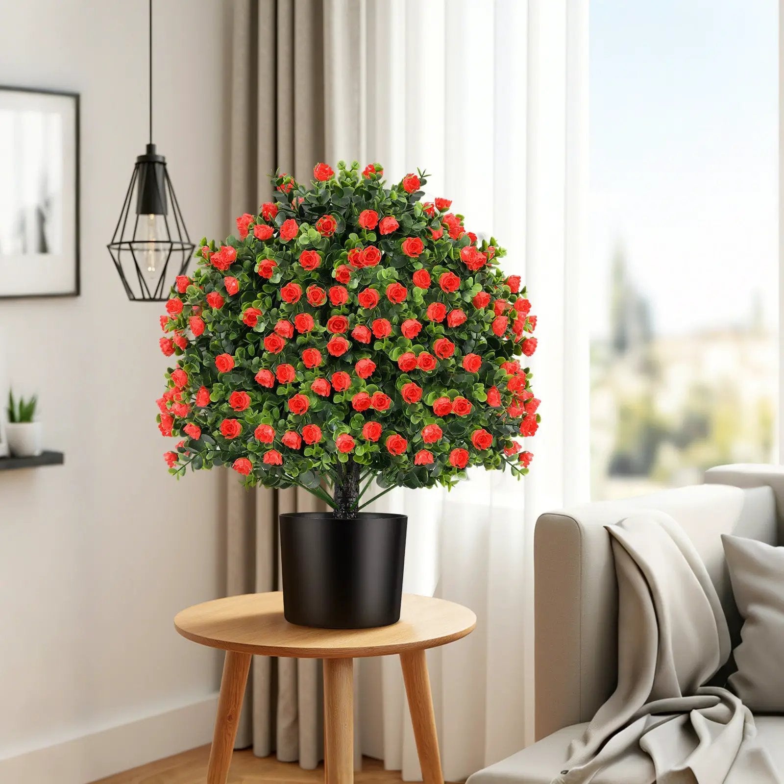 2 Pack Artificial Rose Topiary Ball Tree Faux Shrub Bushes with Flowers-Red by DirectDeals