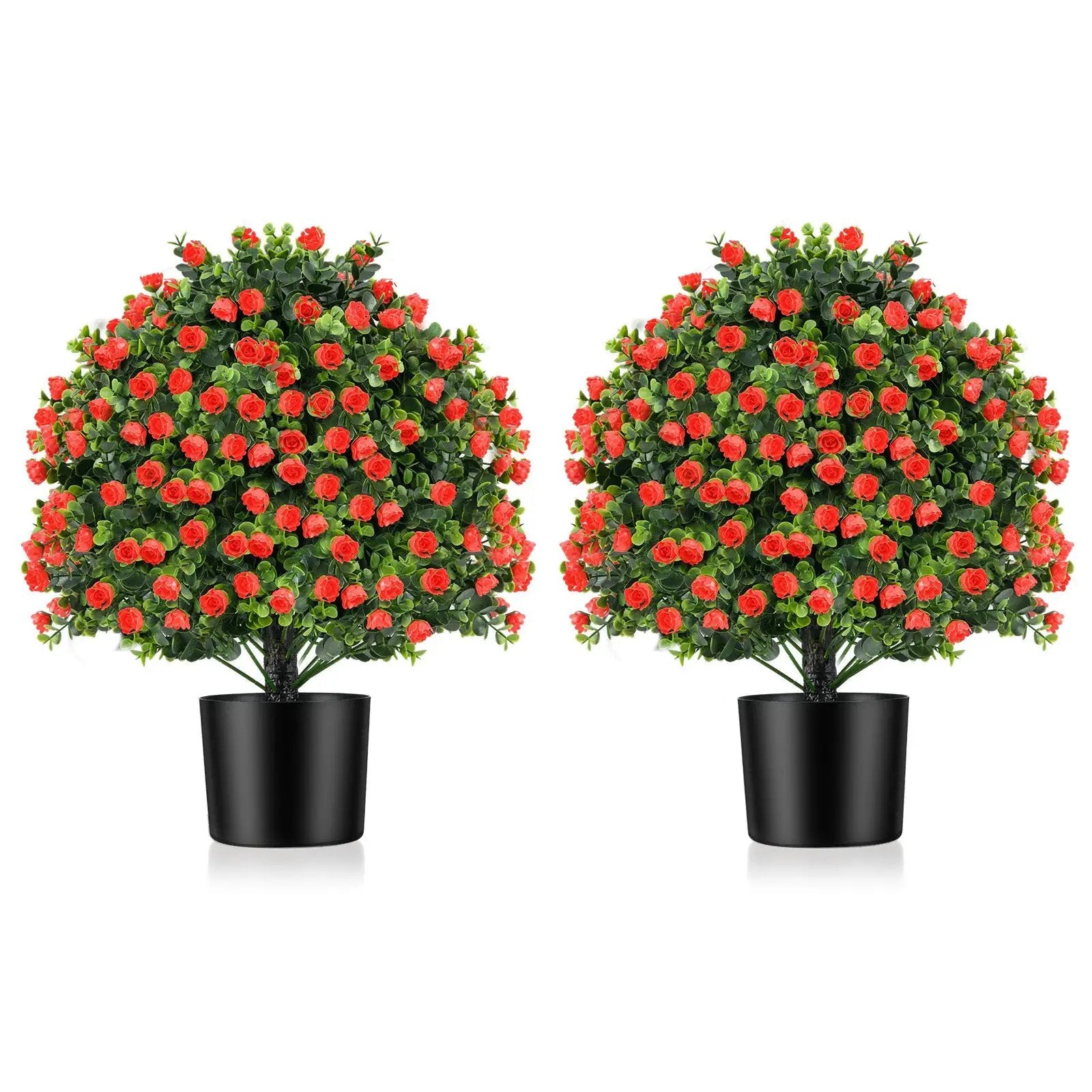 2 Pack Artificial Rose Topiary Ball Tree Faux Shrub Bushes with Flowers-Red by DirectDeals