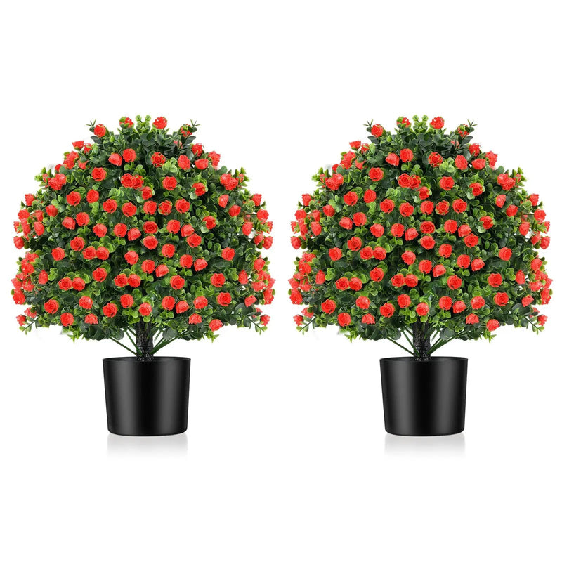 2 Pack Artificial Rose Topiary Ball Tree Faux Shrub Bushes with Flowers-Red by DirectDeals