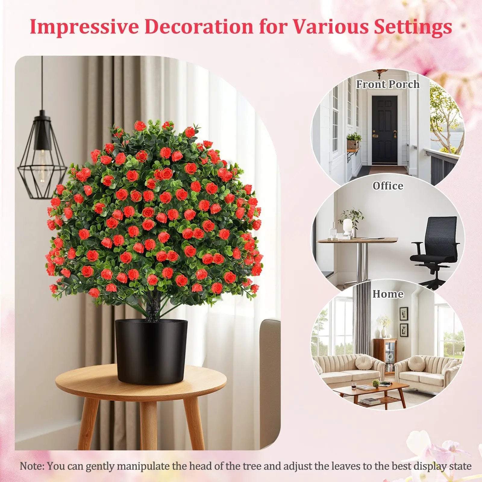 2 Pack Artificial Rose Topiary Ball Tree Faux Shrub Bushes with Flowers-Red by DirectDeals