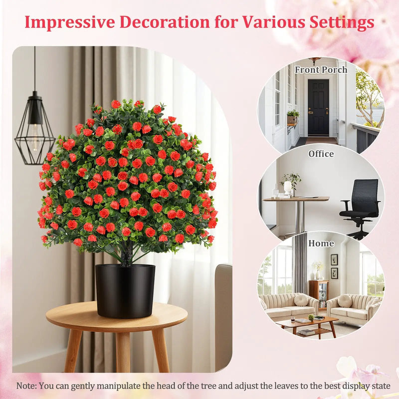 2 Pack Artificial Rose Topiary Ball Tree Faux Shrub Bushes with Flowers-Red by DirectDeals