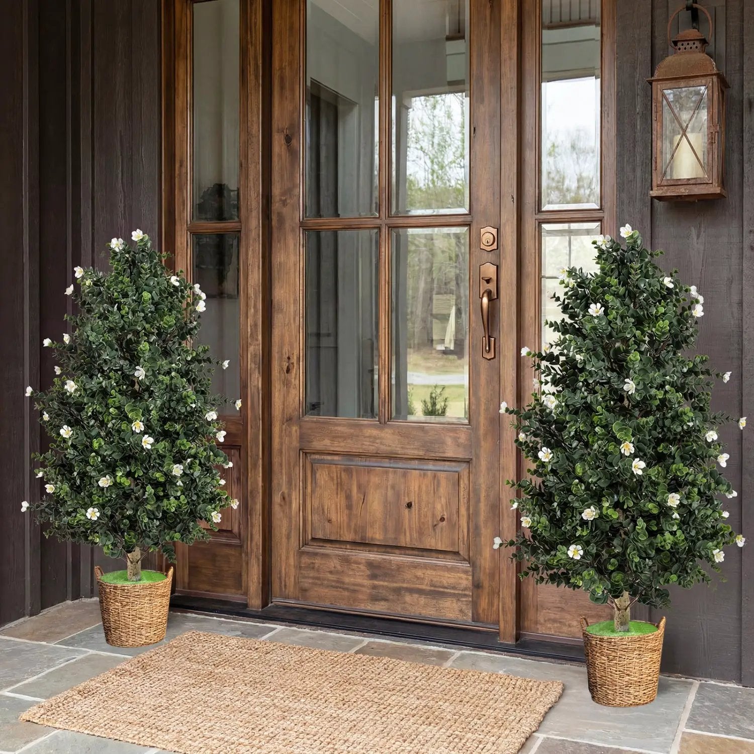 2 Pack Artificial Topiary Cone Tree Faux Potted Shrub Plant with 49 Flowers by DirectDeals