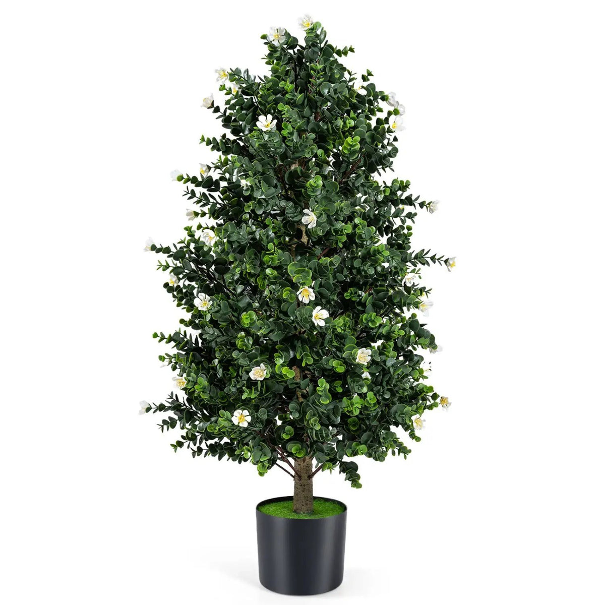 2 Pack Artificial Topiary Cone Tree Faux Potted Shrub Plant with 49 Flowers by DirectDeals