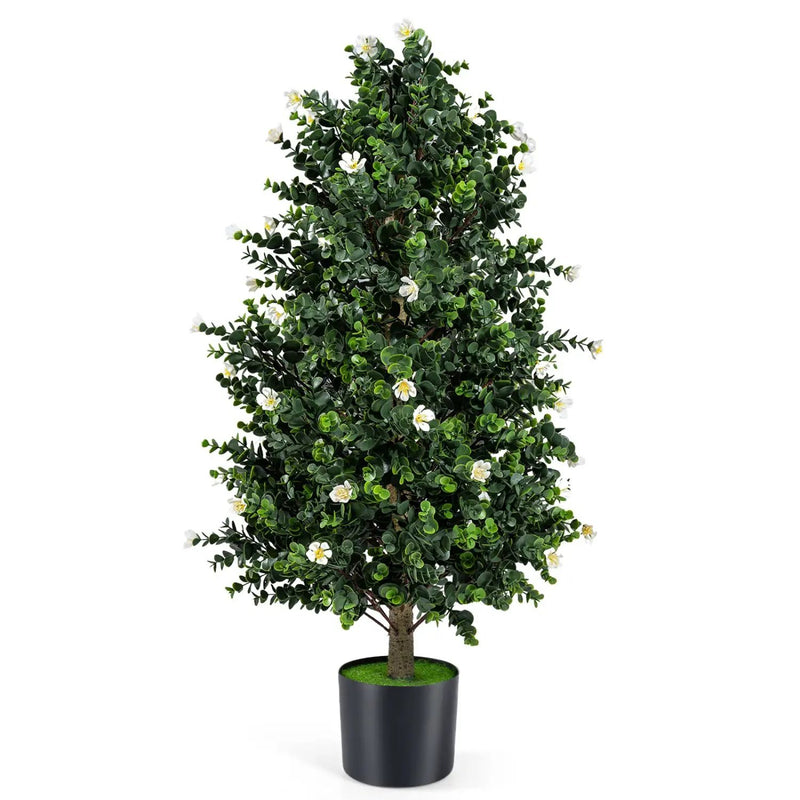 2 Pack Artificial Topiary Cone Tree Faux Potted Shrub Plant with 49 Flowers by DirectDeals