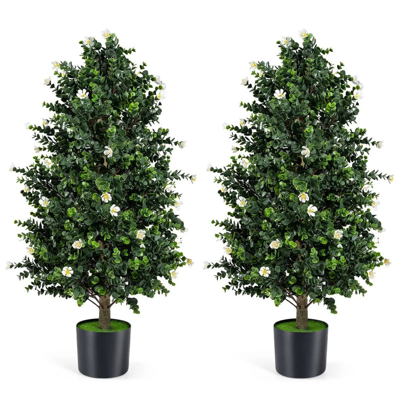 2 Pack Artificial Topiary Cone Tree Faux Potted Shrub Plant with 49 Flowers by DirectDeals