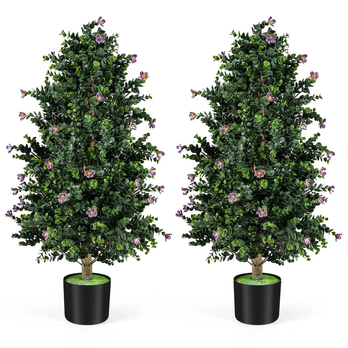 2 Pack Artificial Topiary Cone Tree Faux Potted Shrub Plant with 49 Flowers by DirectDeals