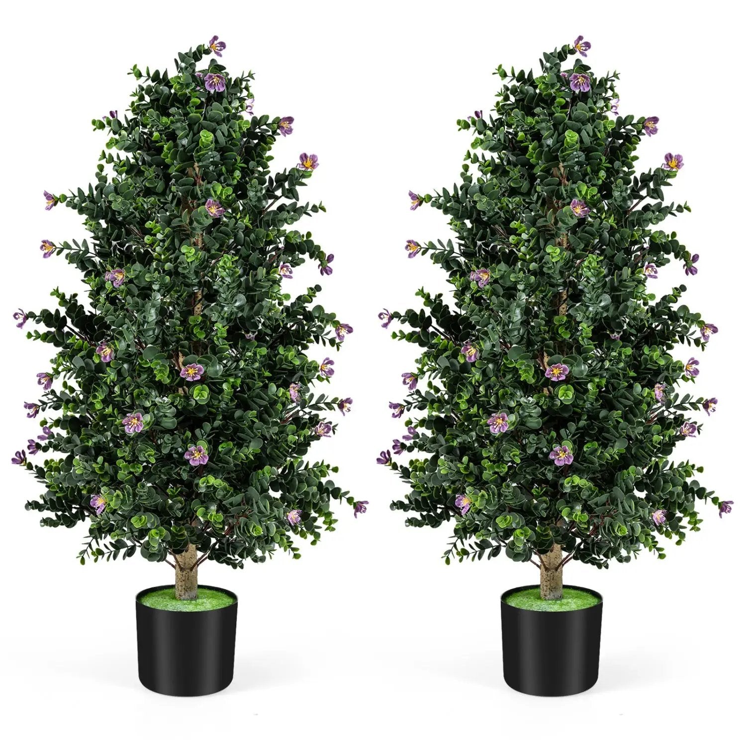 2 Pack Artificial Topiary Cone Tree Faux Potted Shrub Plant with 49 Flowers by DirectDeals