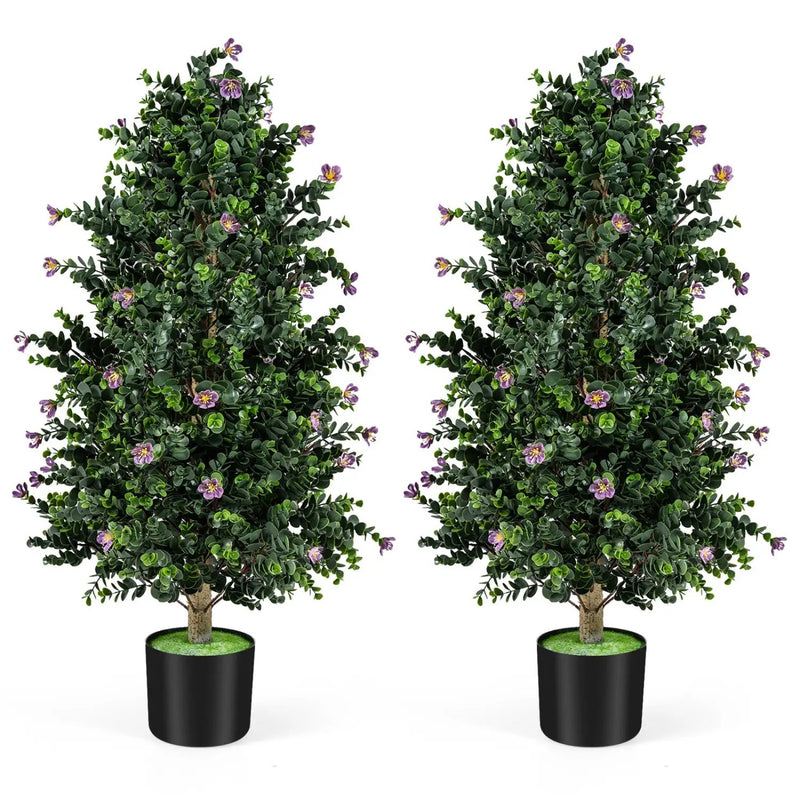 2 Pack Artificial Topiary Cone Tree Faux Potted Shrub Plant with 49 Flowers by DirectDeals