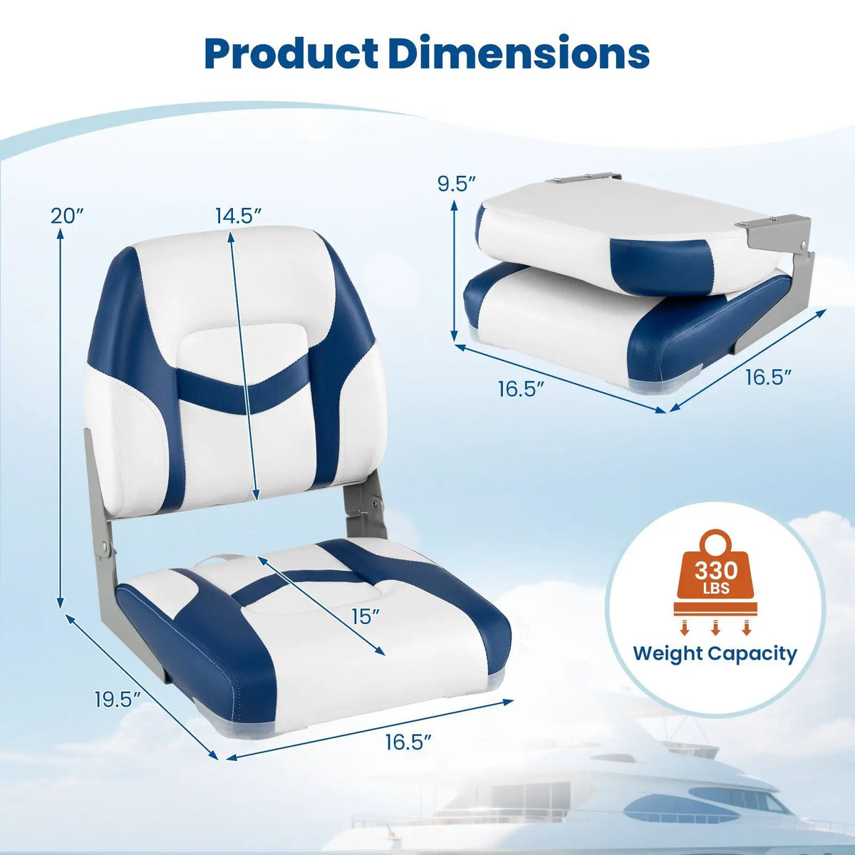 2-Pack Boat Seats with Fixing Bolts and Hinges by DirectDeals