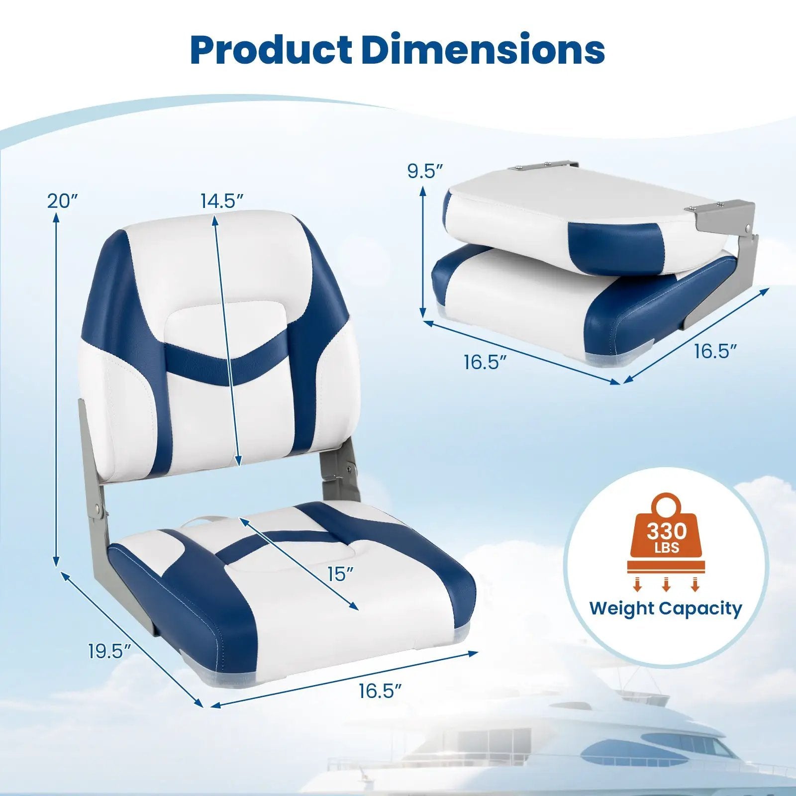 2-Pack Boat Seats with Fixing Bolts and Hinges by DirectDeals