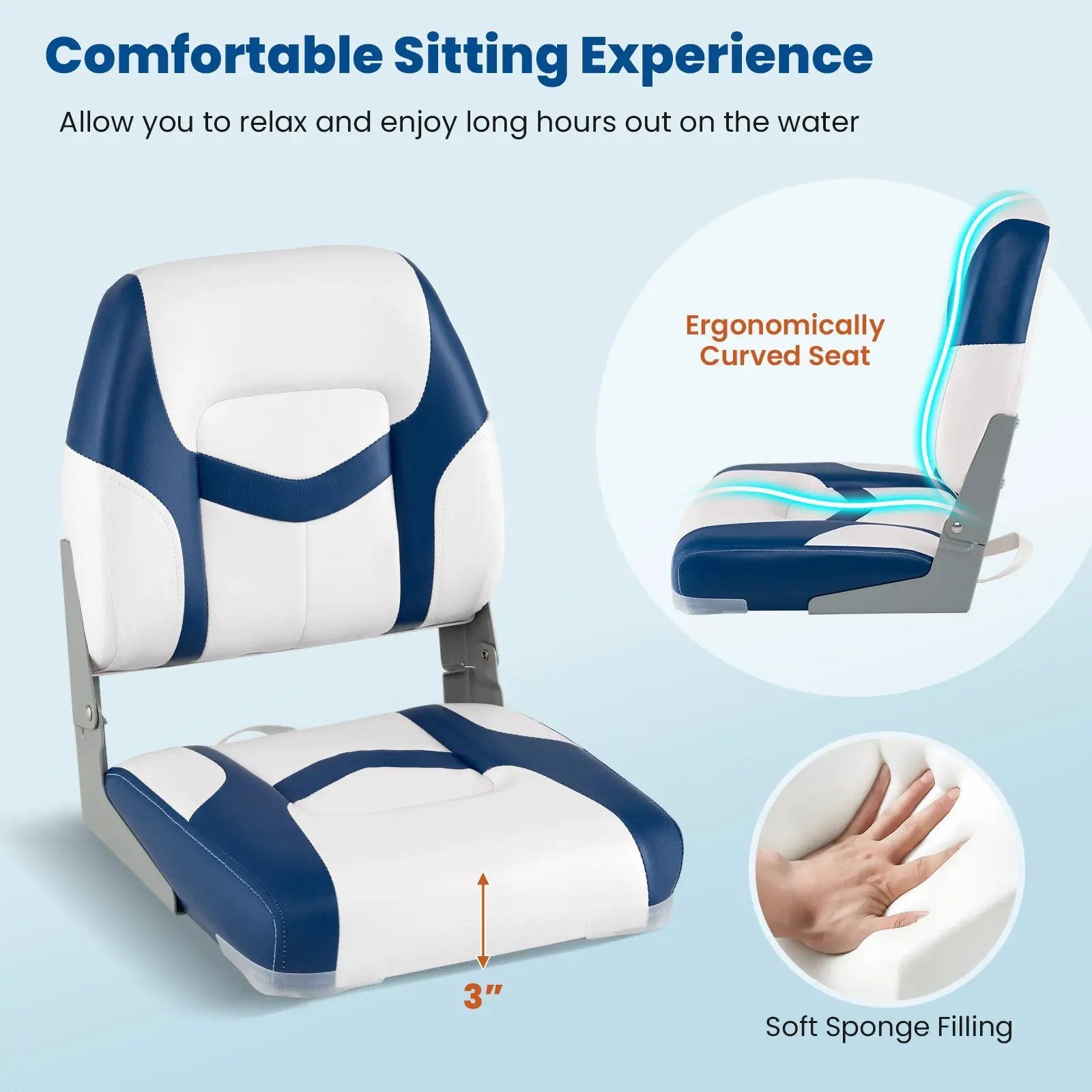 2-Pack Boat Seats with Fixing Bolts and Hinges by DirectDeals