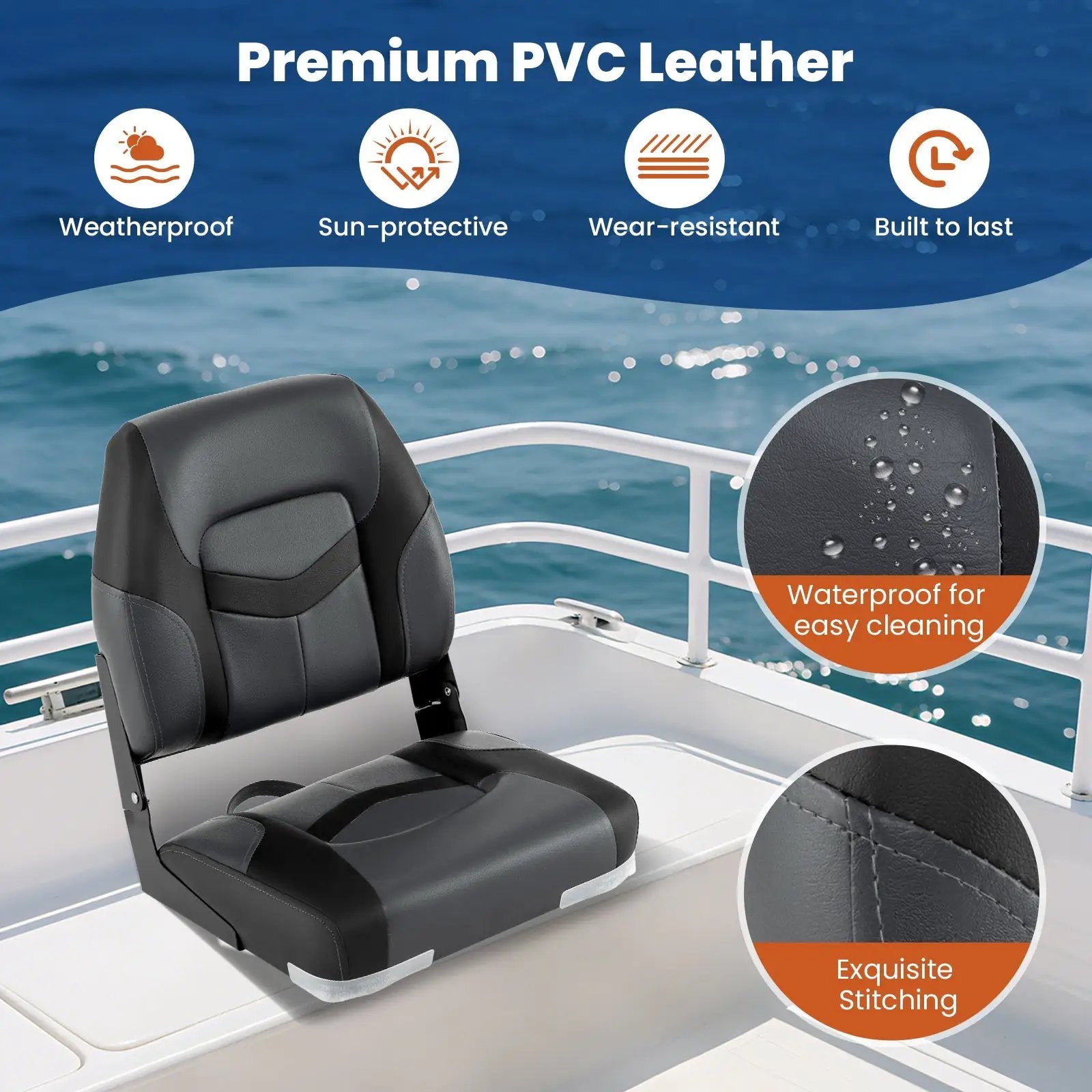 2-Pack Boat Seats with Fixing Bolts and Hinges by DirectDeals
