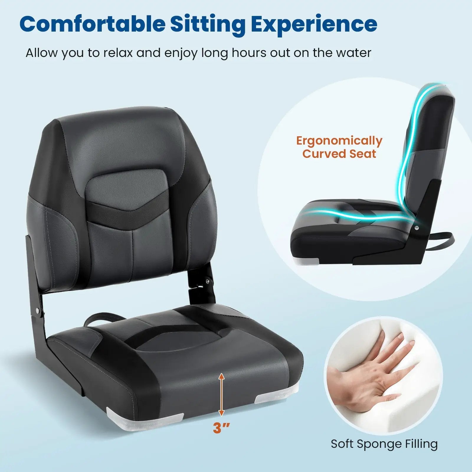 2-Pack Boat Seats with Fixing Bolts and Hinges by DirectDeals