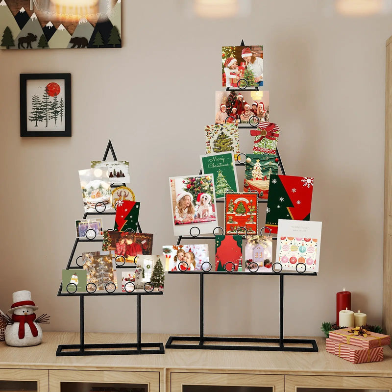 2 Pack Christmas Tree Photo Holder with 36 Round Clips and Metal Hanging Rack-Black by DirectDeals