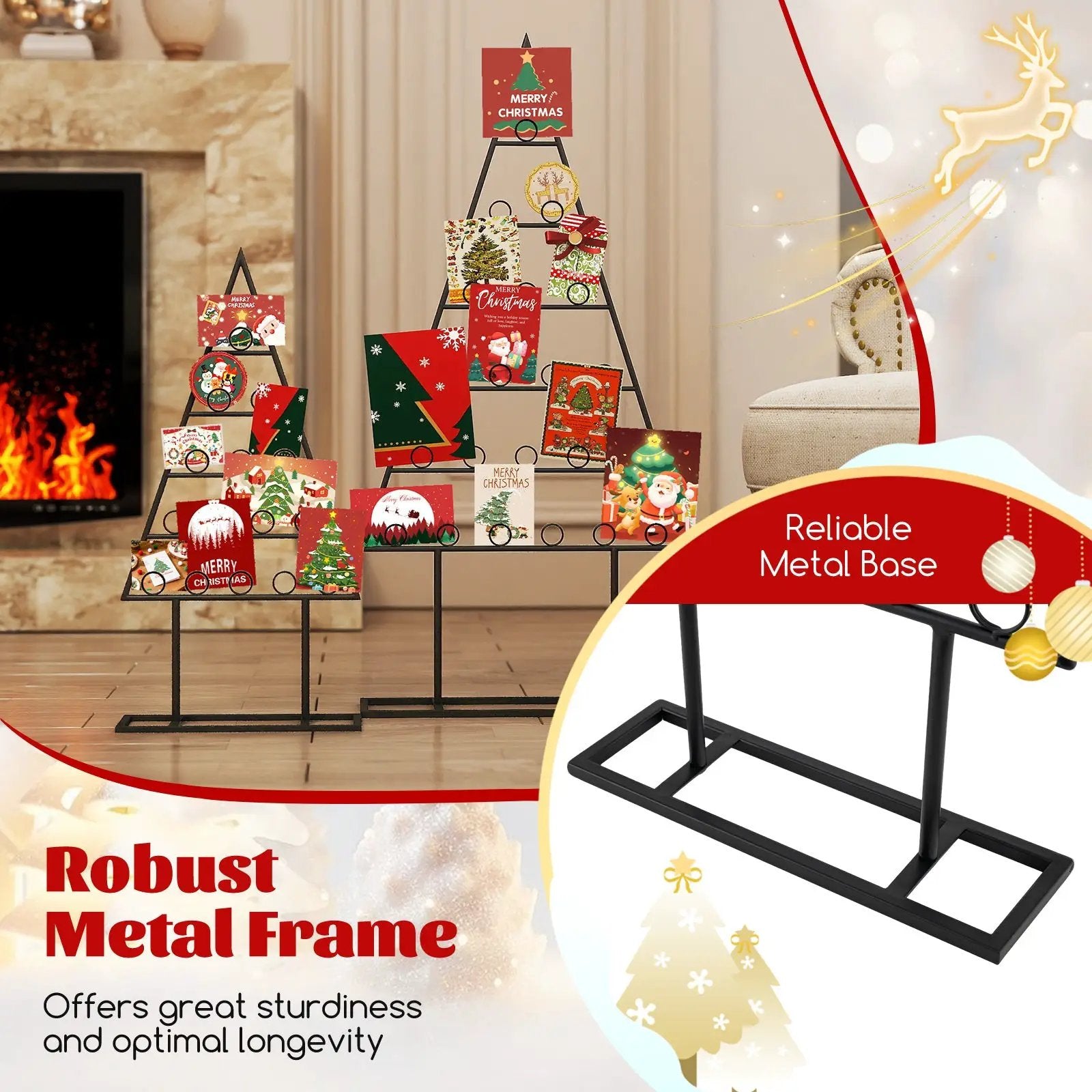 2 Pack Christmas Tree Photo Holder with 36 Round Clips and Metal Hanging Rack-Black by DirectDeals