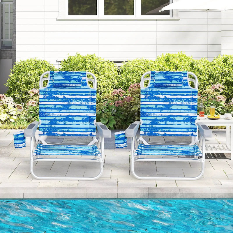 2 Pack Folding Beach Chair with Adjustable Positions and Head Pillow by DirectDeals