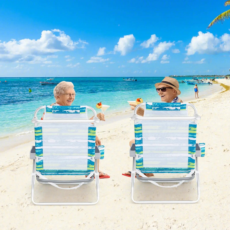 2 Pack Folding Beach Chair with Adjustable Positions and Head Pillow by DirectDeals