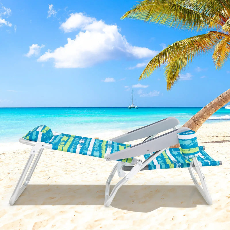 2 Pack Folding Beach Chair with Adjustable Positions and Head Pillow by DirectDeals