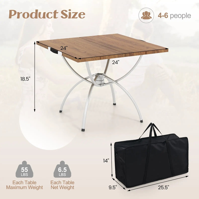 2 Pack Folding Camping Table with Wood-grain Tabletop for Hiking Party-Natural by DirectDeals