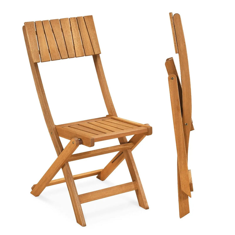 2 Pack Folding Chairs Sturdy Wood Dining Chairs with Slatted Backrest and Seat by DirectDeals